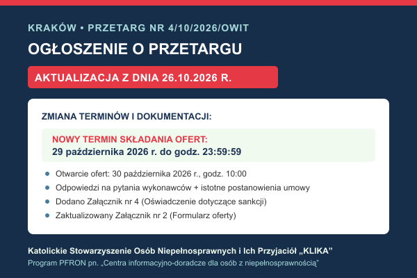 OGŁOSZENIE O PRZETARGU NR 4/10/2026/OWIT AKTUALIZACJA Z DNIA...